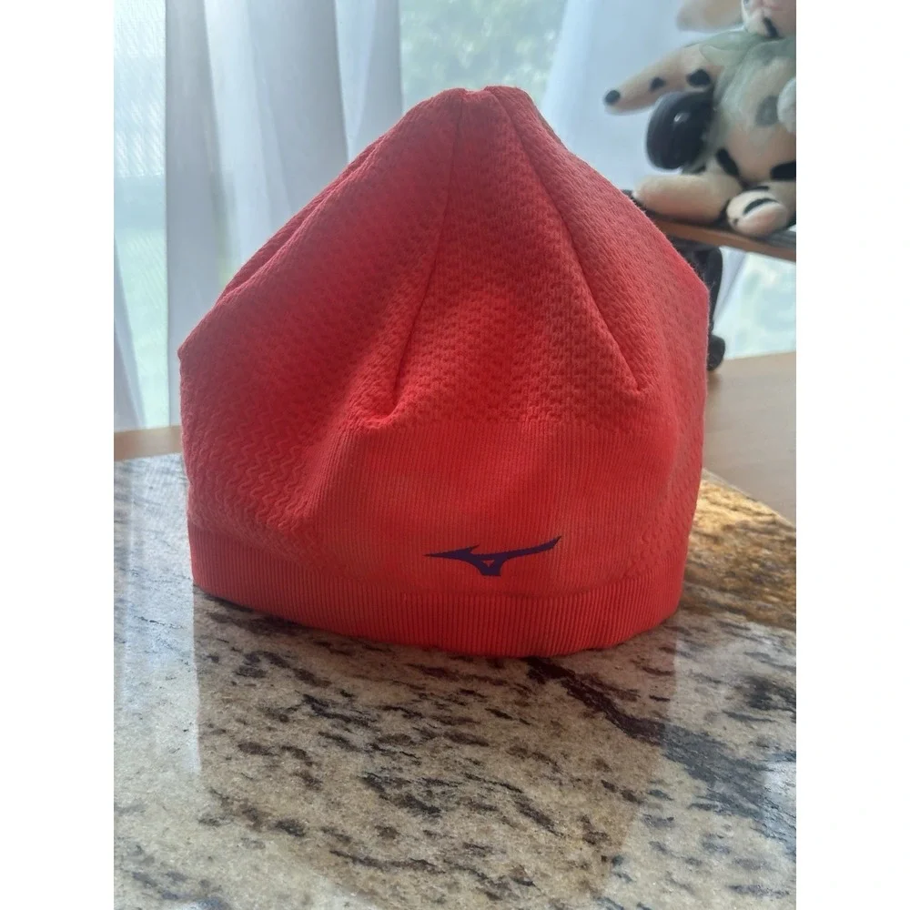 Mizuno Breath Thermo Men's Red Solid Beanie Hat with Blue Logo